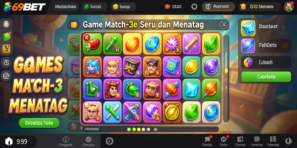 Gameplay Match-3 yang penuh warna dan seru di 69BET.