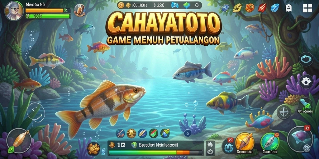 Screenshot gameplay CAHAYATOTO menampilkan aksi seru memancing ikan.
