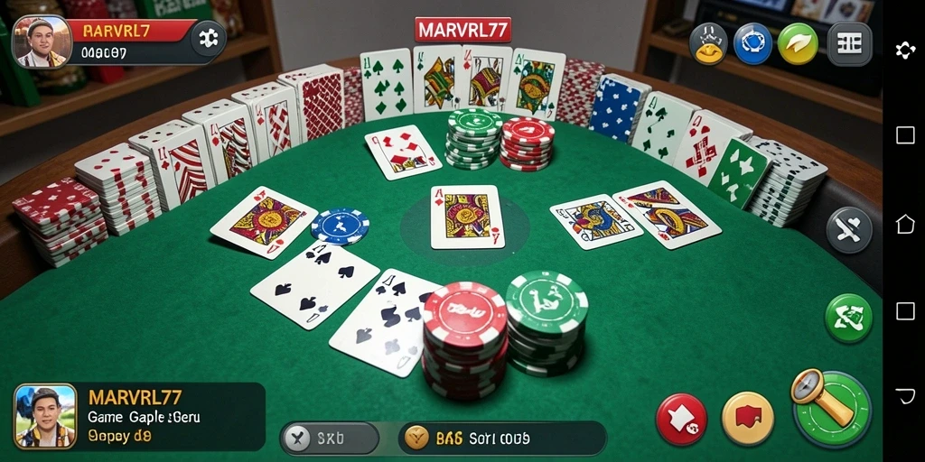 Screenshot gameplay MARVRL77 yang penuh aksi Gaple.