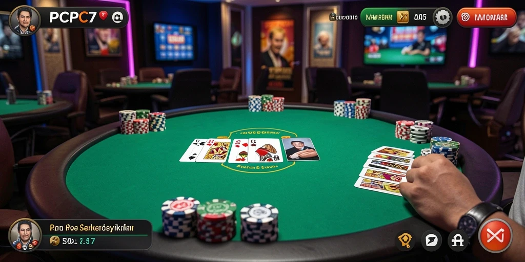 Tampilan gameplay nyata dari permainan poker yang mengasyikkan.
